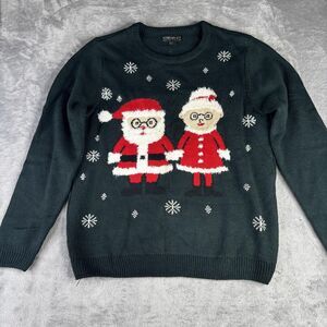 Forever 21 Plus Sweater Womens 1X Christmas Mrs‎ Claus Santa Snowflake- Fits XL